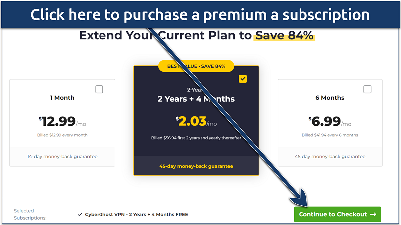 A screenshot showing CyberGhost's pricing plans.