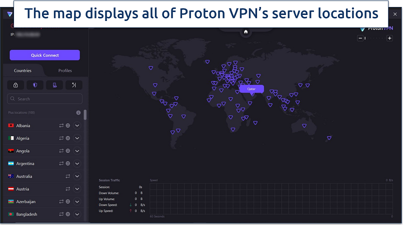 A screenshot of Proton VPN's home screen on the Windows app