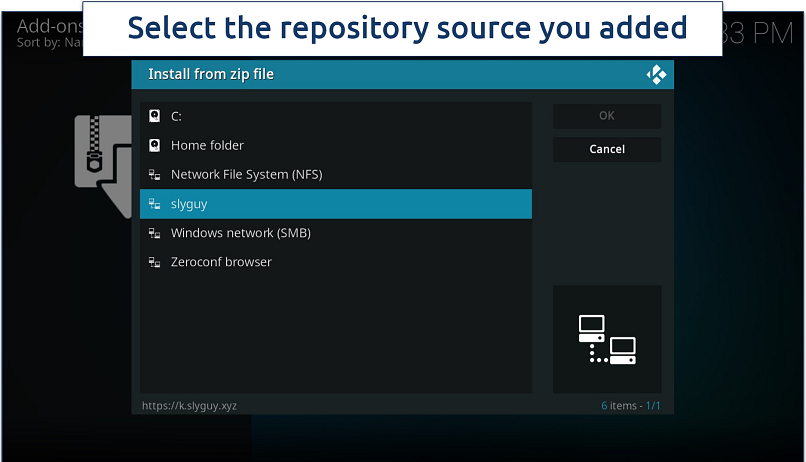 Adding a new exterior repository to Kodi from zip file