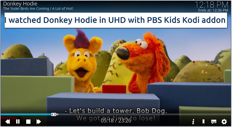 SA screenshot showing the PBS Kids Kodi addon can be used to watch cartoons and anime in UHD