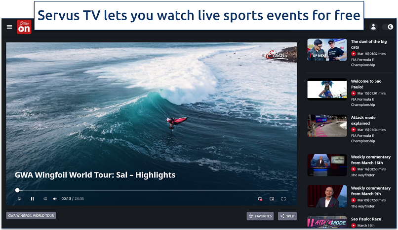 Screenshot of the Servus TV site