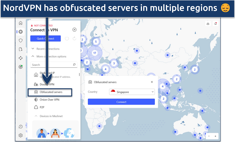 Screenshot showing NordVPN's obfuscated servers