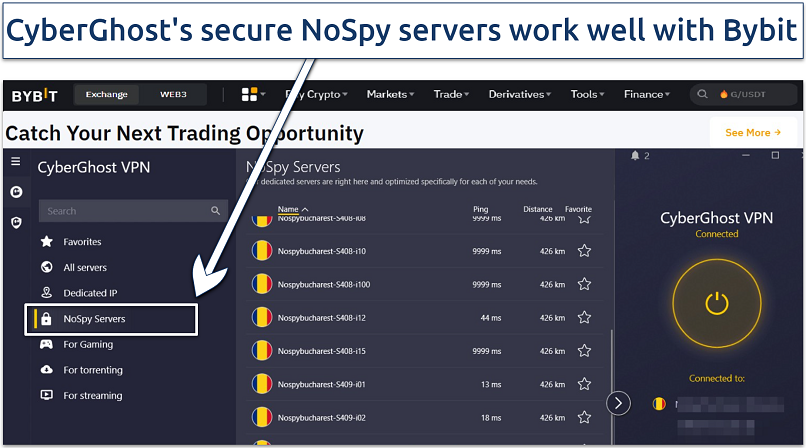 Screenshot showing CybeGhost NoSpy server used for Bybit