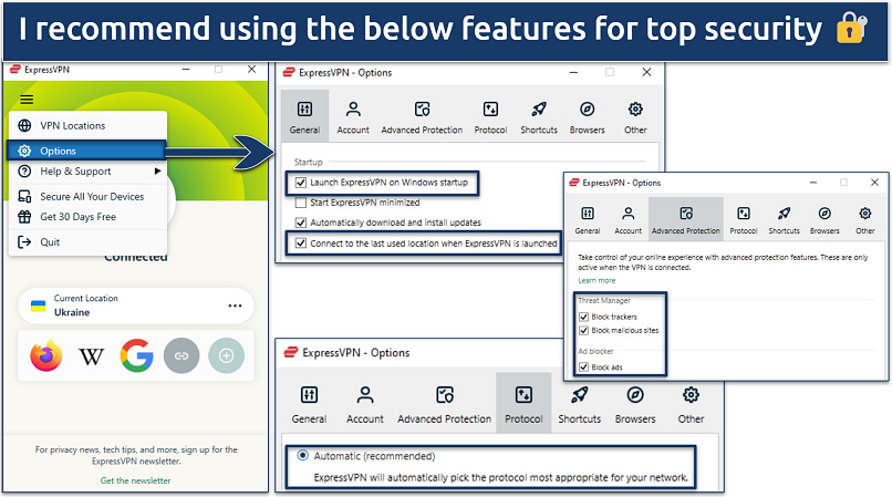 Screenshot showing how to configure ExpressVPN for security