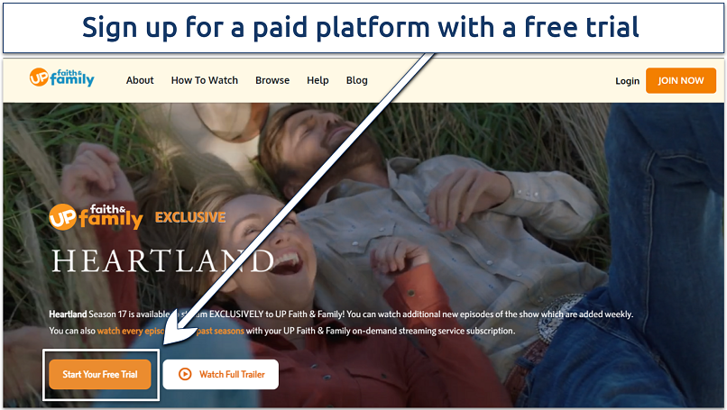 Screenshot showing Heartland and a signup form on UP Faith & Family