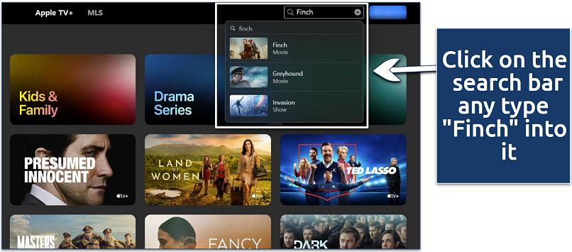 A screenshot showing Apple TV+ search feature