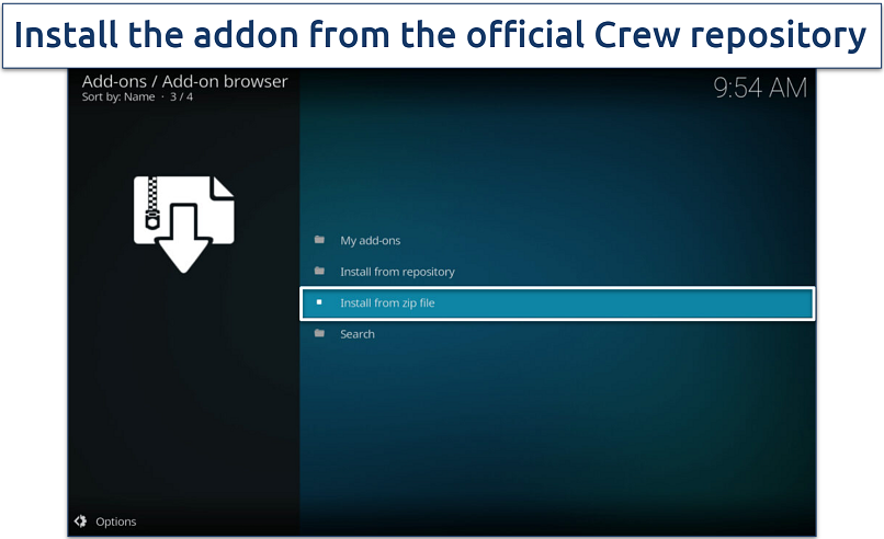 Screenshot of installing the Crew using the zip file