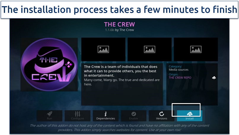  Screenshot of The Crew install page