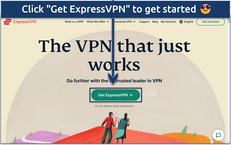 Screenshot of the ExpressVPN website homepage with the 