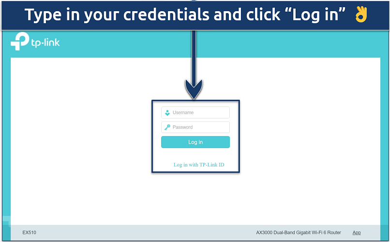 Screenshot of a TP-Link router admin dashboard log in page 