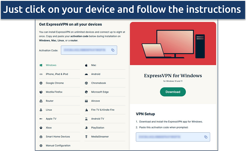 Screenshot of the ExpressVPN app download page