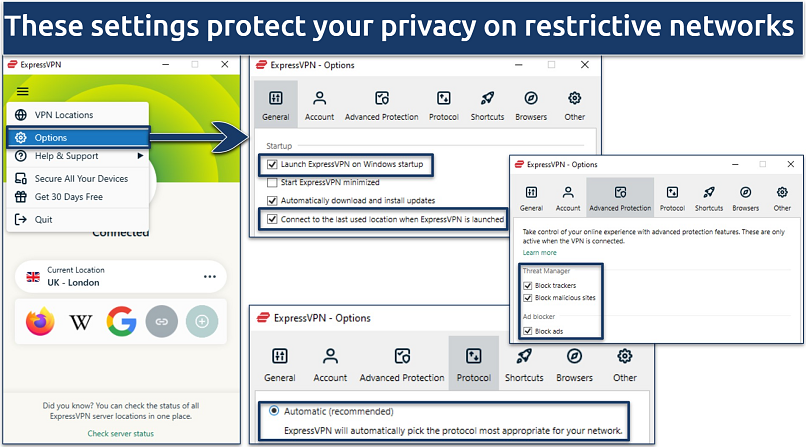 Screenshot of the ExpressVPN Windows app settings