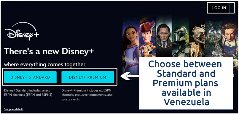 A screenshot of the Disney Plus Venezuela homepage