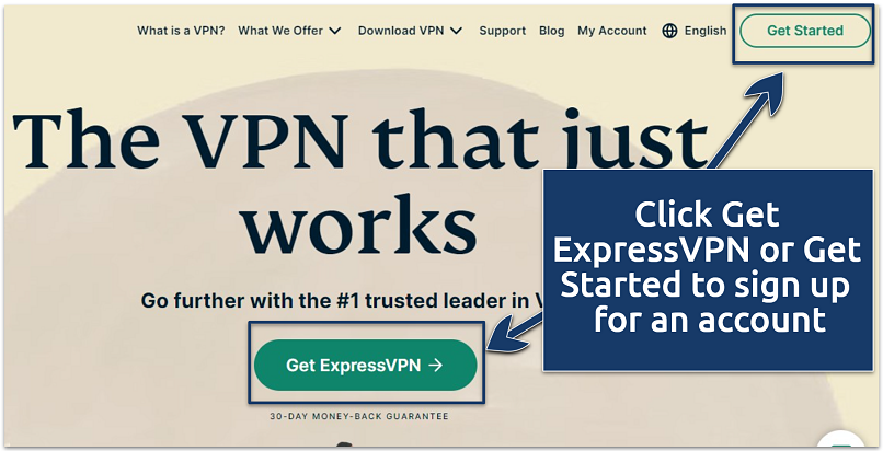 A screenshot of ExpressVPN homepage