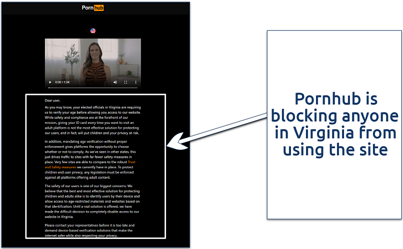 A screenshot showing that Pornhub is blocked in Virginia