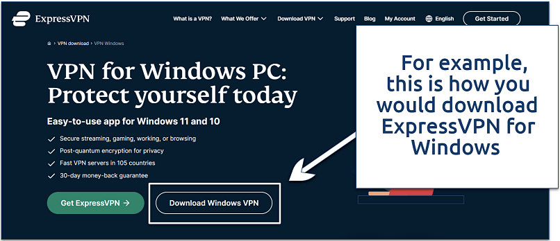 A screenshot showing the ExpressVPN's download page