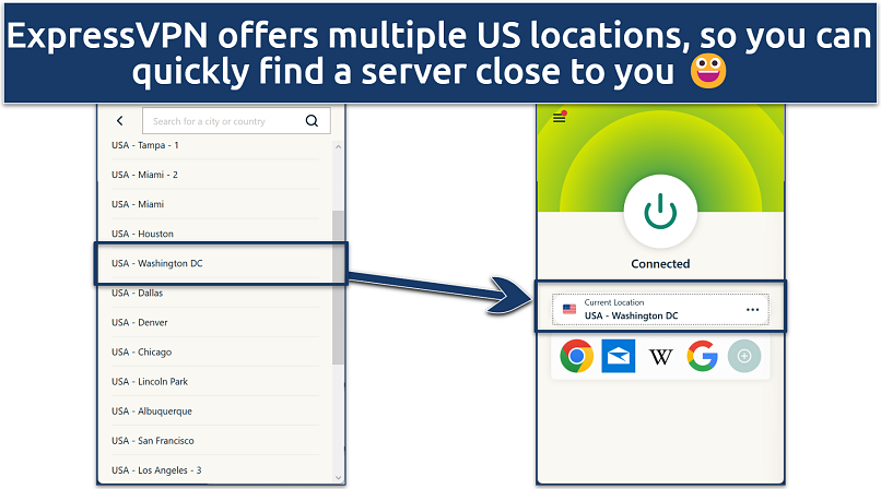 A screenshot showing ExpressVPN's server selection interface