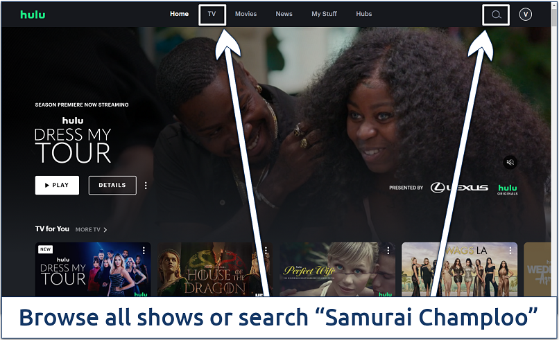 Screenshot of the Hulu man dashboard page highlighting 