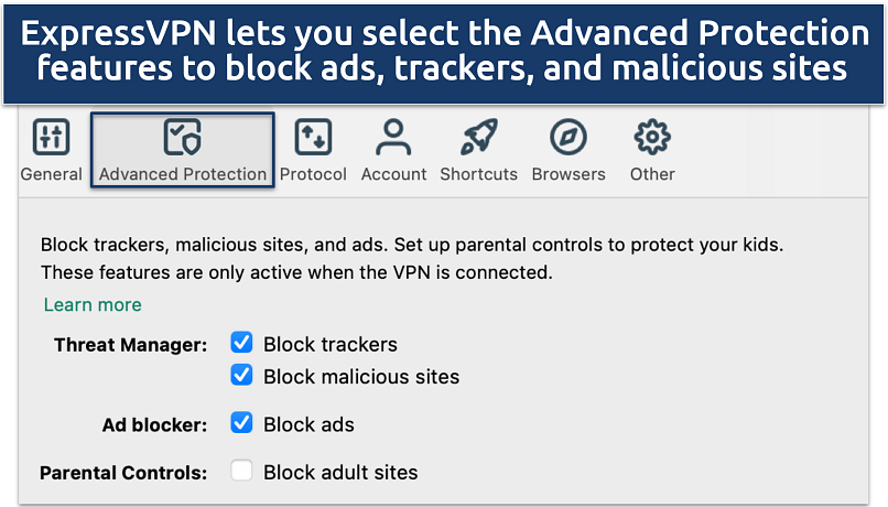 Screenshot of ExpressVPN's Advanced Protection