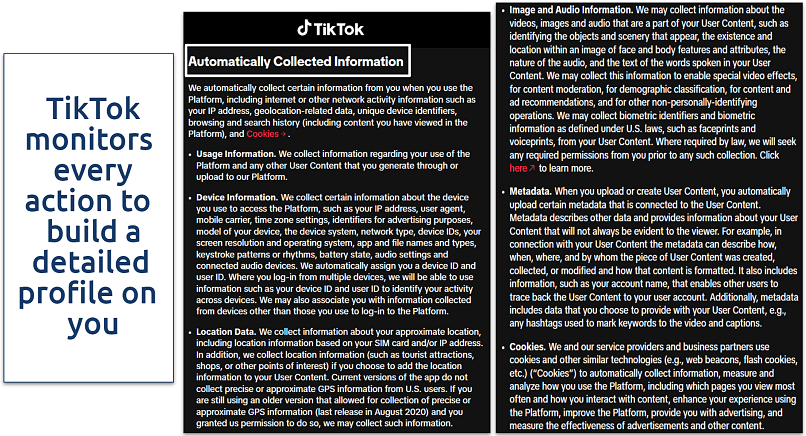 Screenshot showing TikTok privacy policy