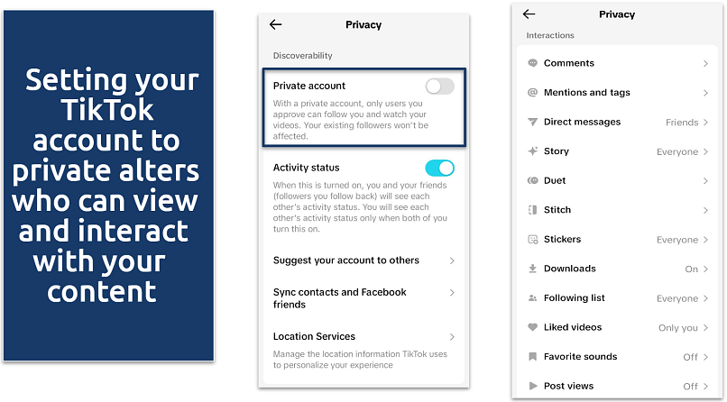 Screenshot showing Privacy settings on TikTok