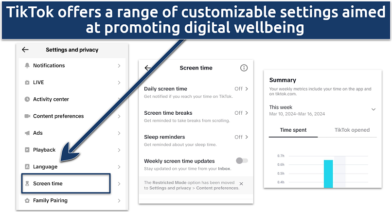 Screenshot showing TikTok screen time options