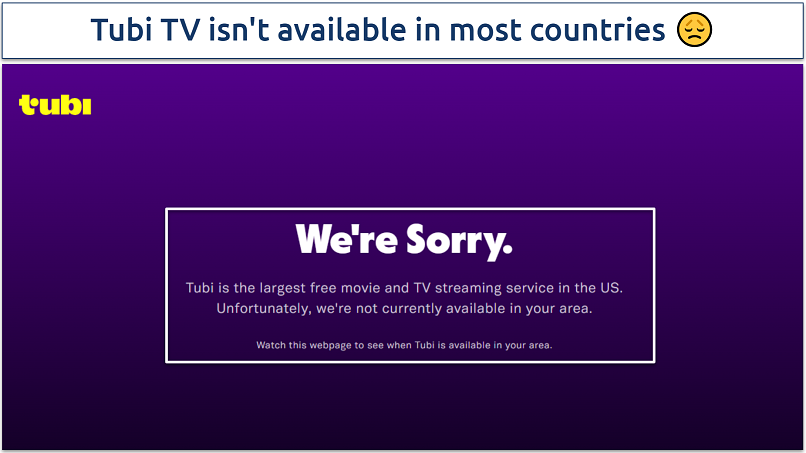 Screenshot of the Tubi error message