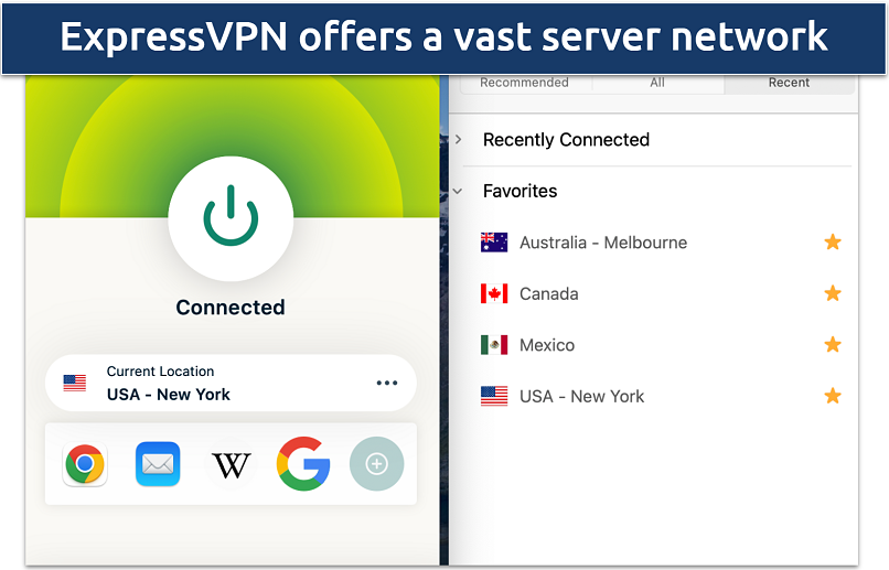 Screenshot of the ExpressVPN servers