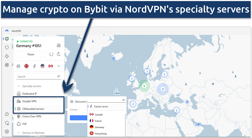 Screenshot showing NordVPN specialty servers