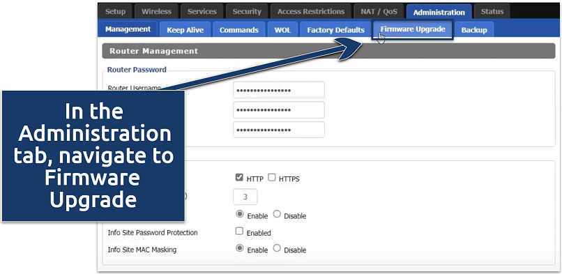 Screenshot showing the firmware upgrade in router GUI