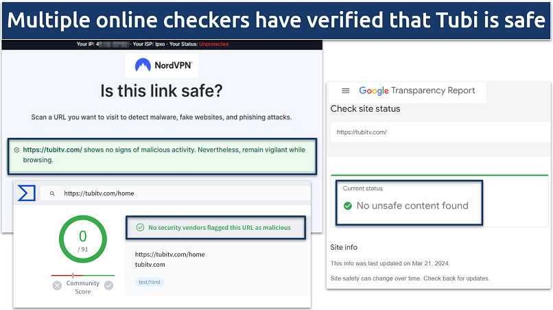 Screenshot of the safety checks for Tubi