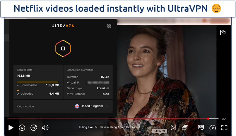 Screenshot of the Netflix UK streaming with UltraVPN connected