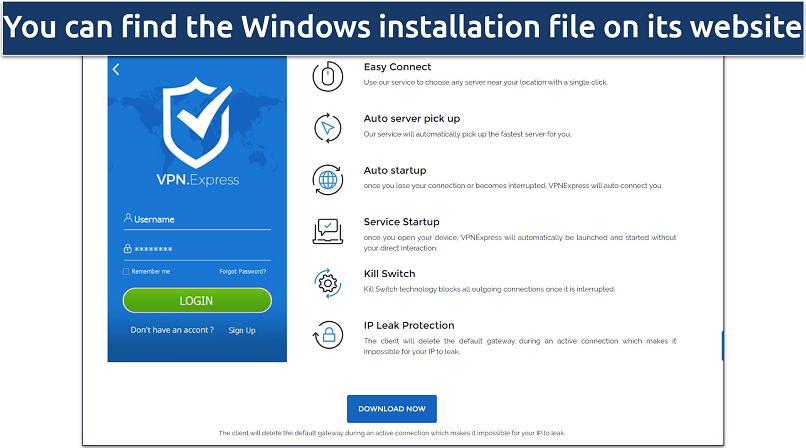 Screenshot of the Windows download page on VPN.Express' website 