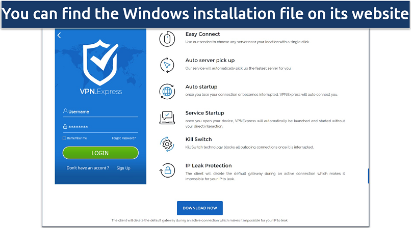 Screenshot of the Windows download page on VPN.Express' website