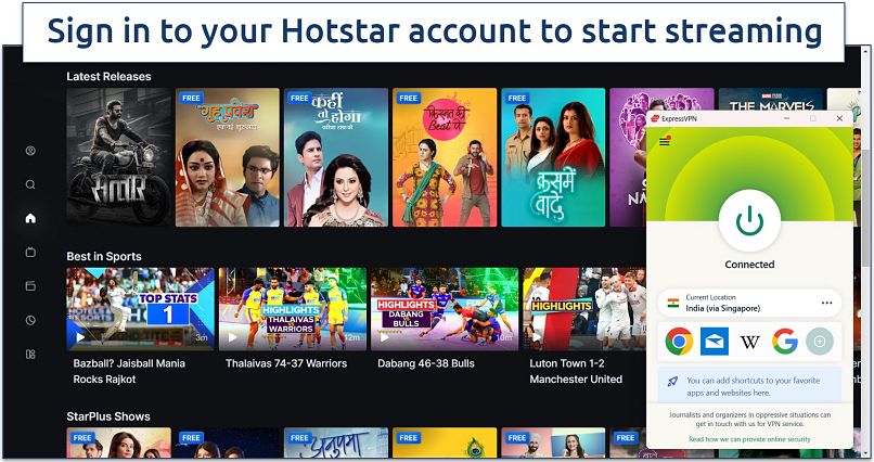 Screenshot of Hotstar's home page