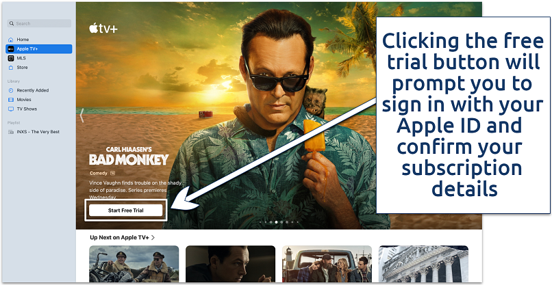 A screenshot showing the Apple TV+ free trial button