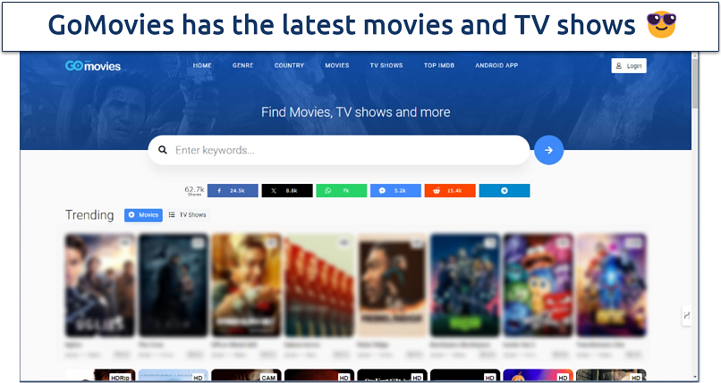 Screenshot of the GoMovies homepage