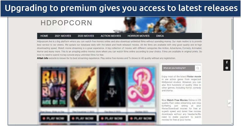 Screenshot of the HDPopcorn homepage