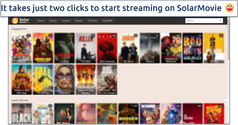 Screenshot of the SolarMovie homepage