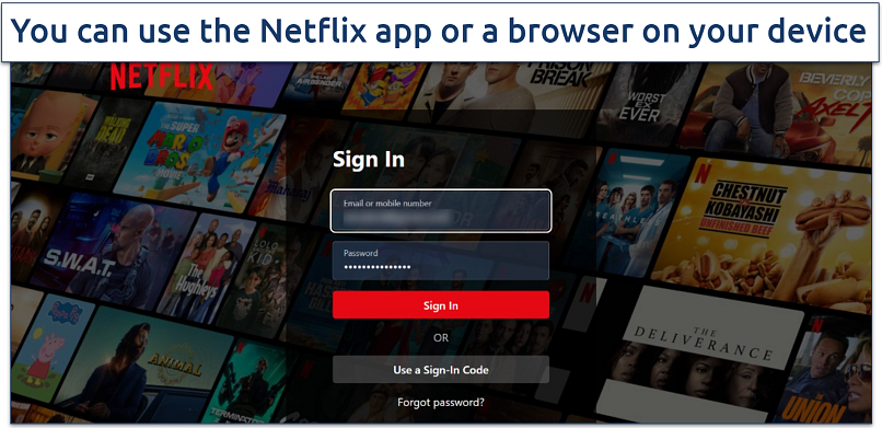 A snapshot of- Netflix sign-in page