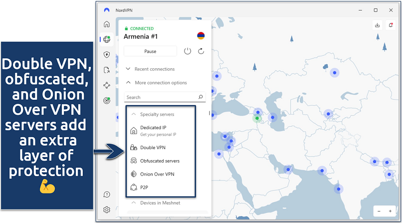 Screenshot of the NordVPN Windows app showing its specialty servers