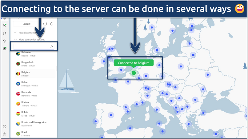 A screenshot showing it's easy to get a Belgium IP address with NordVPN