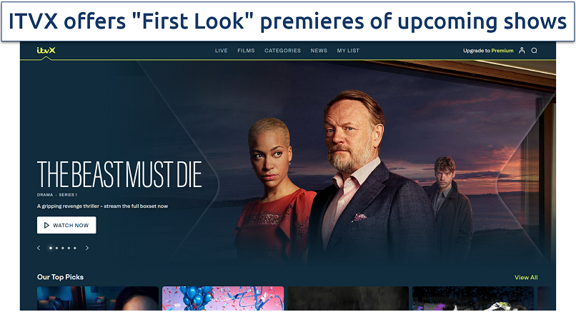 Screenshot of the ITVX website