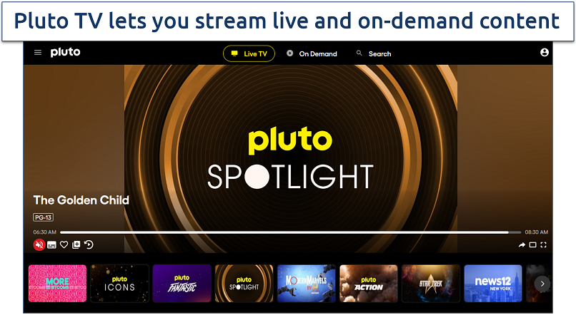 Screenshot of the Pluto TV website