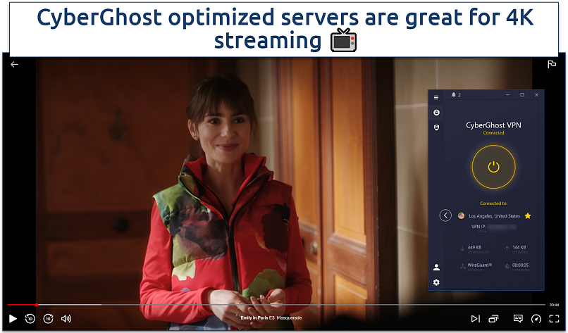 A screenshot showing CyberGhost's fast streaming-optimized servers