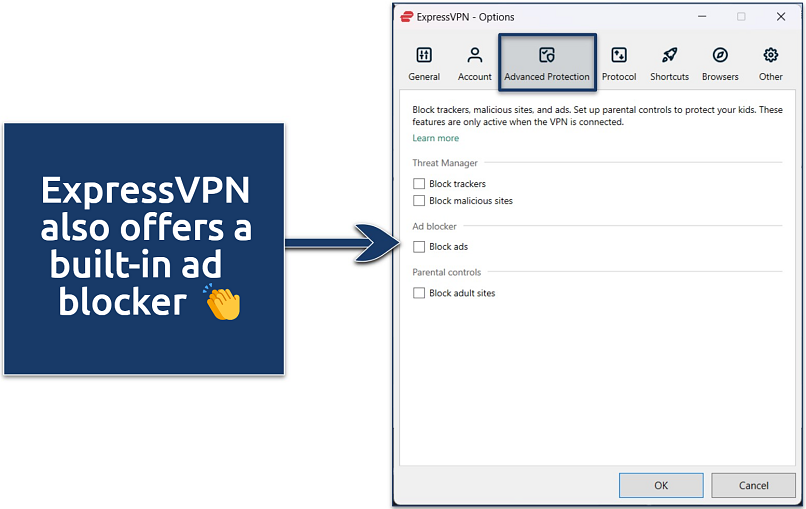 Screenshot of ExpressVPN's Advanced Protection