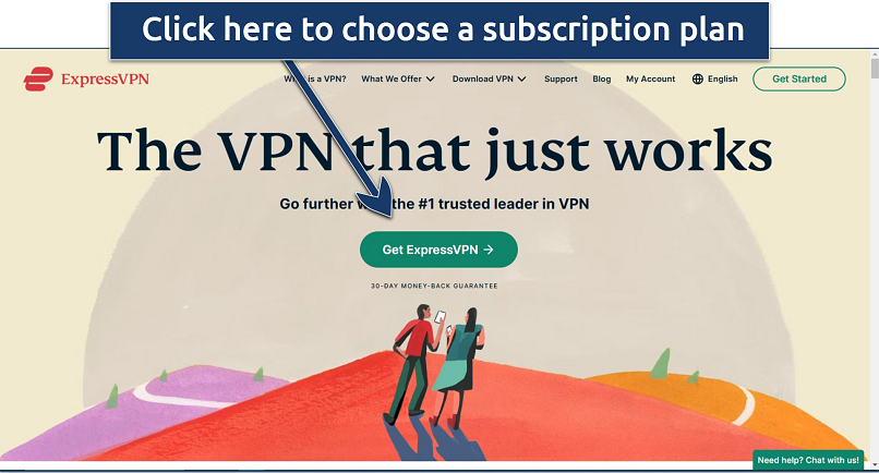 Screenshot showing ExpressVPN's website homepage with the option to sign up and get a Venezuela IP