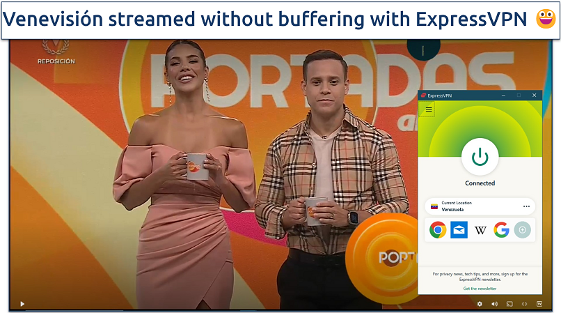 Streaming Venevisión with ExpressVPN connected to Venezuela