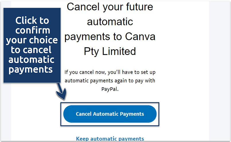 A screenshot showing autopay cancel confirmation