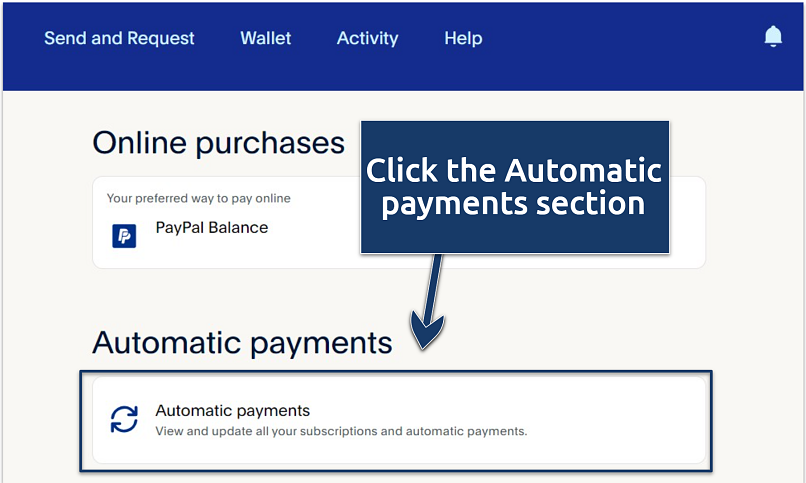 A screenshot of PayPal account payments page